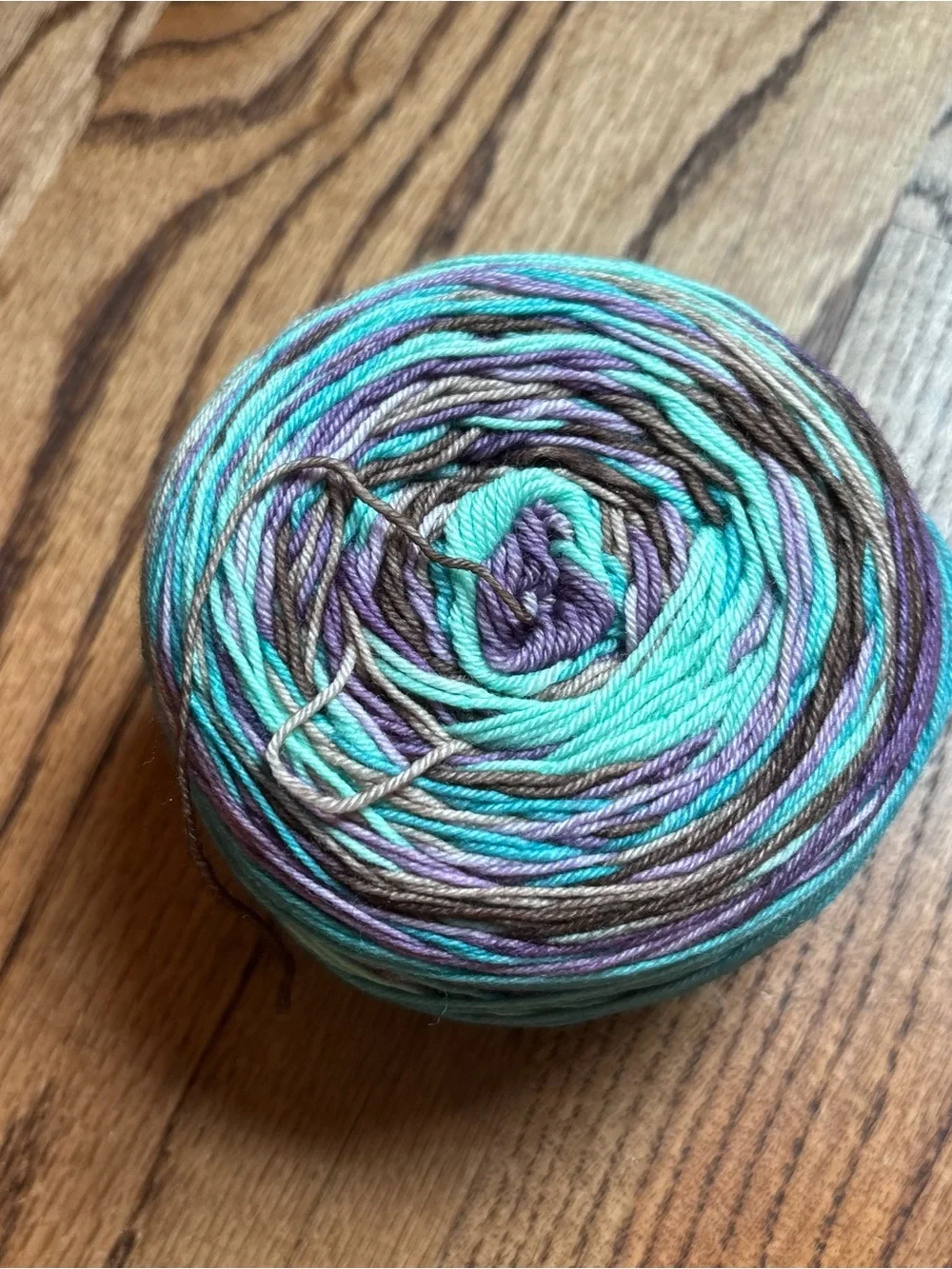 Yarn Fingering Hand Dyed Wool Blend 105g Turquoise Gray Knitting Crochet